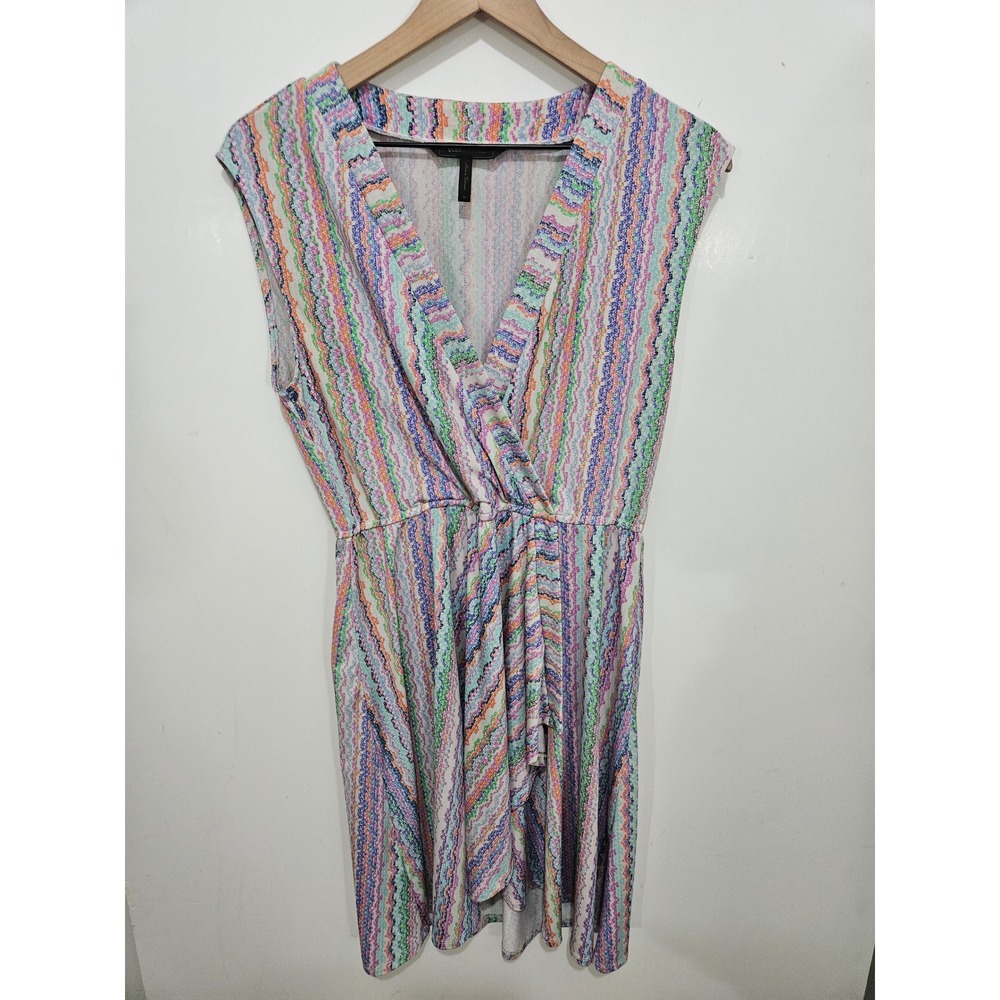 BCBGMAXAZRIA Womens Faux Wrap Dress Multicolor Chevron Zigzag Print Size M